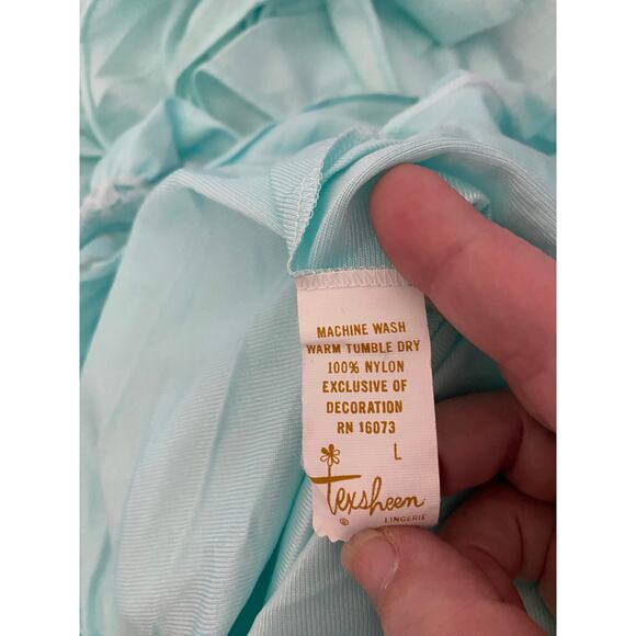 Vintage 1960s Texsheen Aqua Blue Nylon Peignoir Set Nightgown Robe M/L Fairycore - Picture 4 of 12